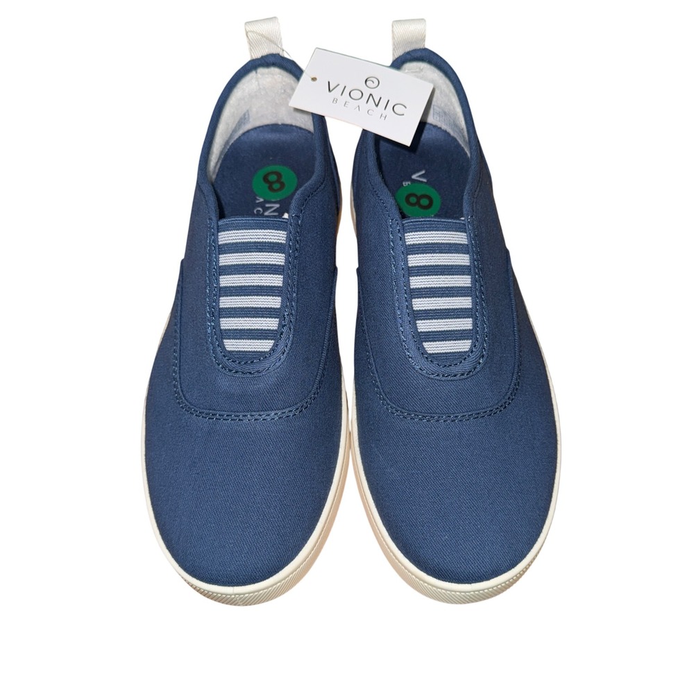 NEW Vionic Beach Cobalt Slip-On Sneakers Womens 8 Casual Shoes Dark Denim Canvas